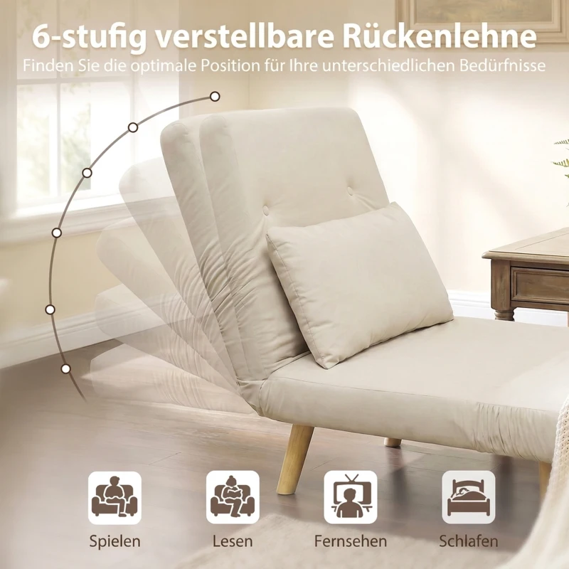 HOMCOM 3-in-1 Schlafsessel, Klappsessel mit Schlaffunktion, verstellbare Click-Clack-Rückenlehne, Beige