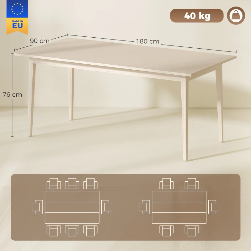 HOMCOM Esstisch für 8 Personen, Moderner Küchentisch mit Massivholzbeinen, 180 cm, Creme