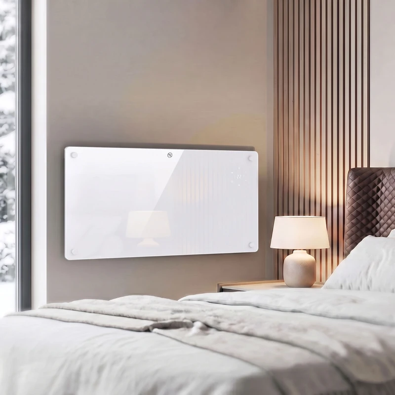 HOMCOM Radiateur Électrique Connecté WiFi 2000 W, Chauffage Convecteur Sur Pied ou Mural, Télécommande, Écran LED, 15-22m²
