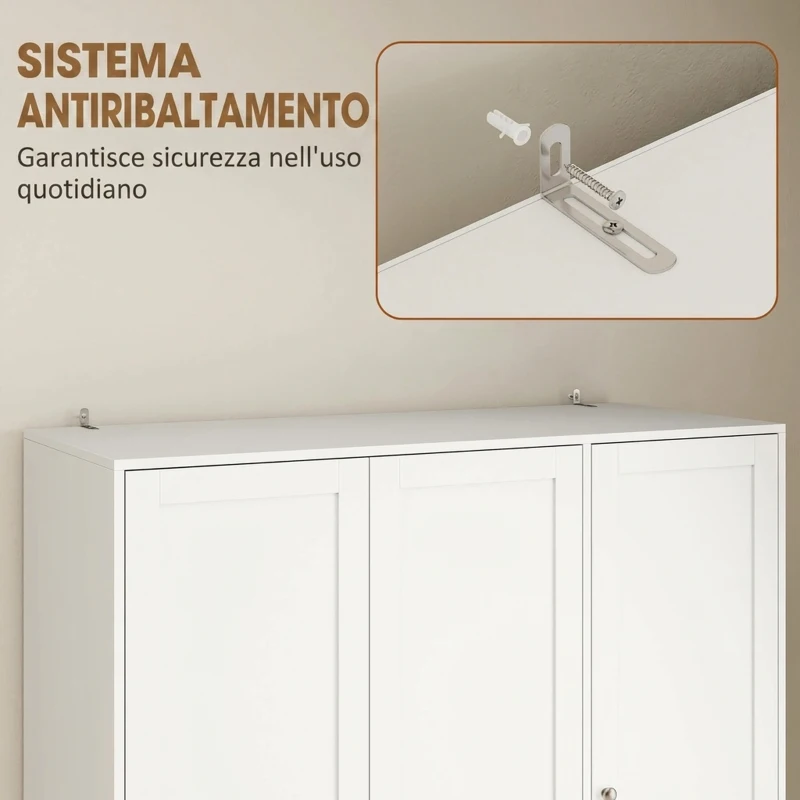 HOMCOM Armadio Moderno Con Barra Appendiabiti, 3 Cassetti, Ripiano Regolabile, Bianco