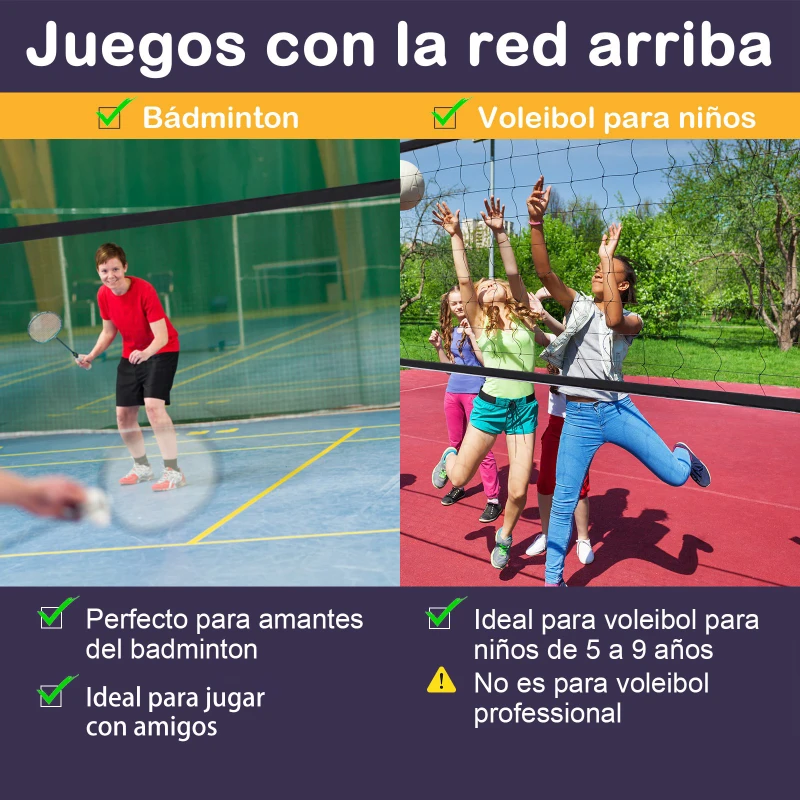 HOMCOM Red de Voleibol Tenis Bádminton 5 metros Altura Ajustable 94-158cm Plegable y Portátil con bolsa de transporte 500x60x94/158cm