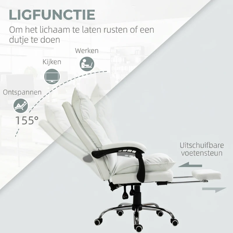 Vinsetto Kantoorstoel in hoogte verstelbare schrijftafelstoel draaistoel 90°-155° rugleuning PU(m-5)