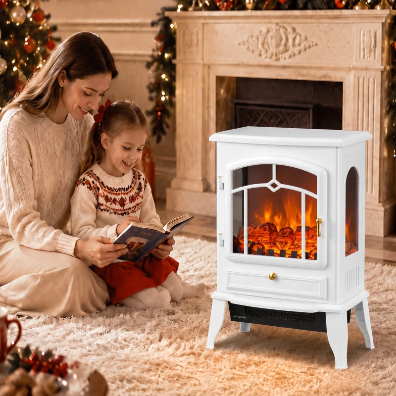 HOMCOM Chimenea eléctrica independiente con panorámica de 3 lados, chimenea eléctrica, 39x24x57 cm Blanco