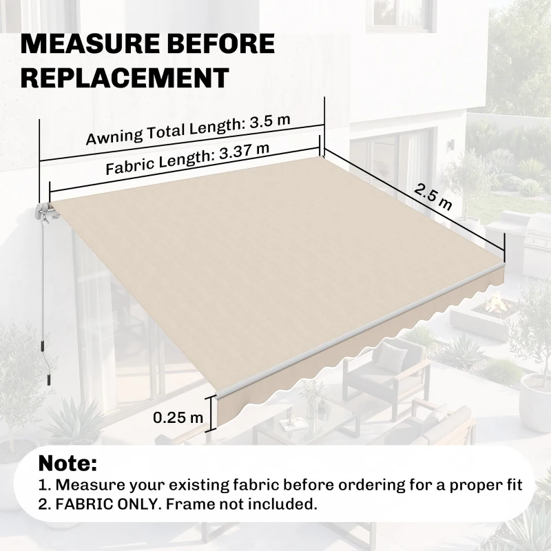 Outsunny Prelată de Schimb pentru Copertină Retractabilă, din Poliester UV 50+, 3,5x2,5 m, Crem