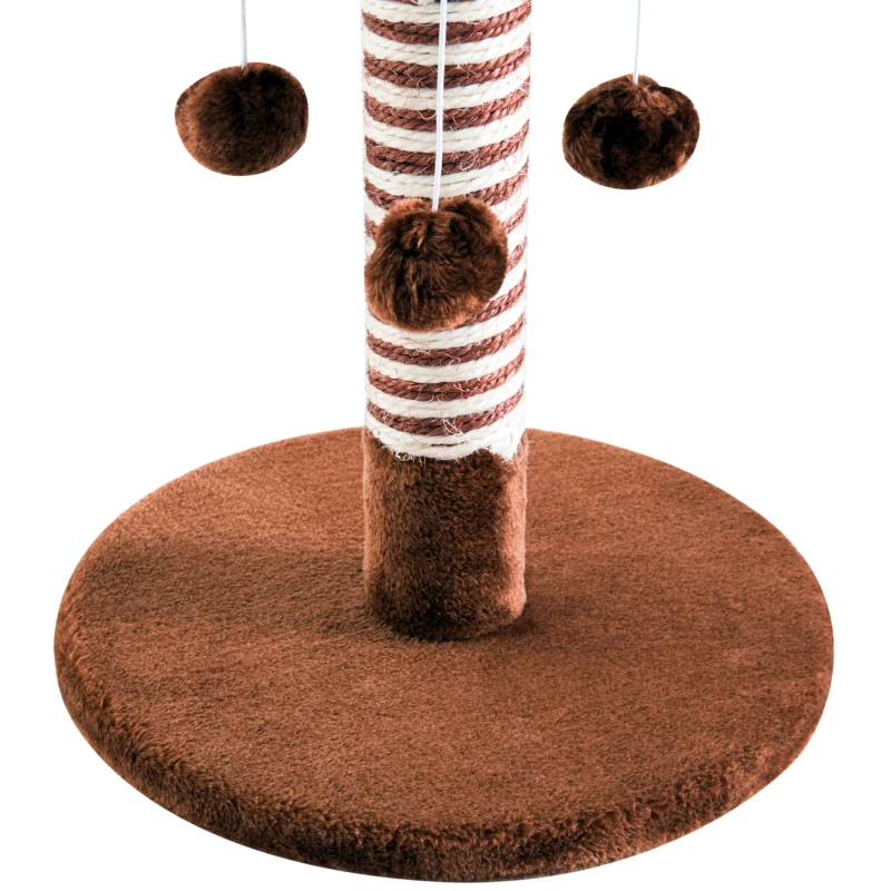 PawHut Poste Rascador para Gato Rascador Árbol para Arañar 3 Bolas de Juego Cubierta de Felpa Sisal Natural 34x34x42cm Marrón