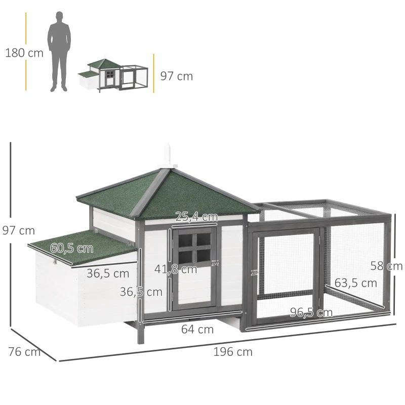PawHut Kippenhok met ren kippenhuis kippenhok legnest massief houten stok(m-3)