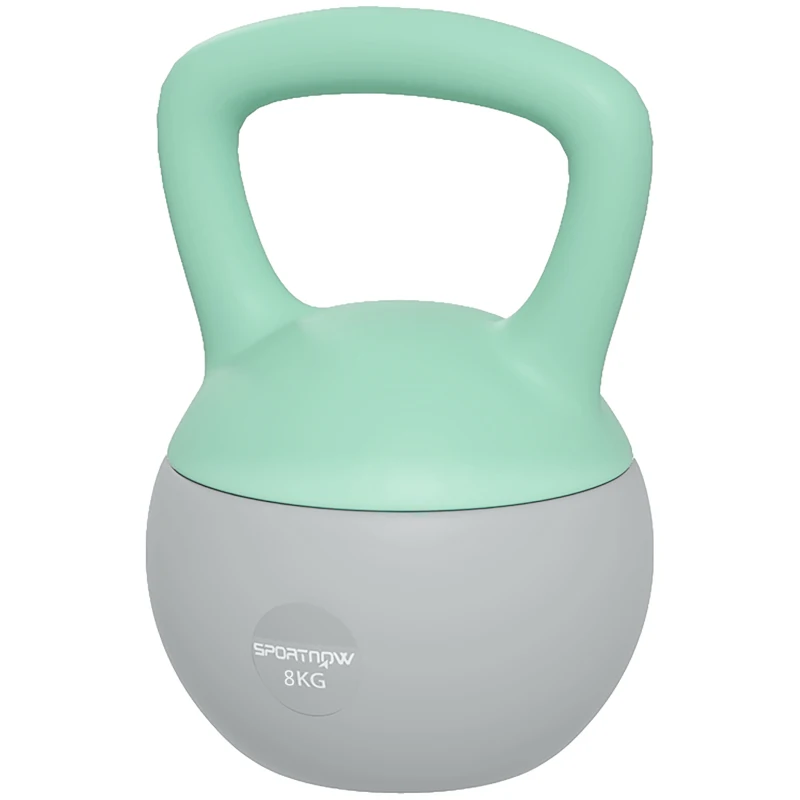 SPORTNOW Pesa Rusa 8 kg Kettlebell Relleno de Arena Metálica Mango Antideslizante para Casa 19x19x28 cm Verde y Gris