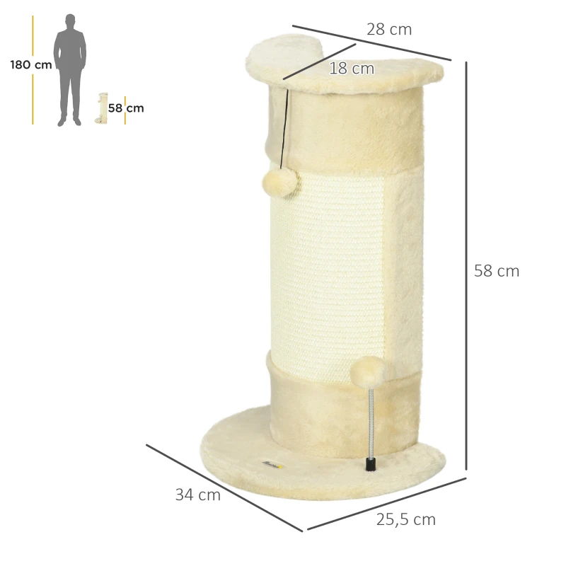 PawHut Krabpaal met speelgoed, inclusief 2 ballen. Zacht pluche, 34 cm x 25,5 cm x 58 cm, Crèmewit