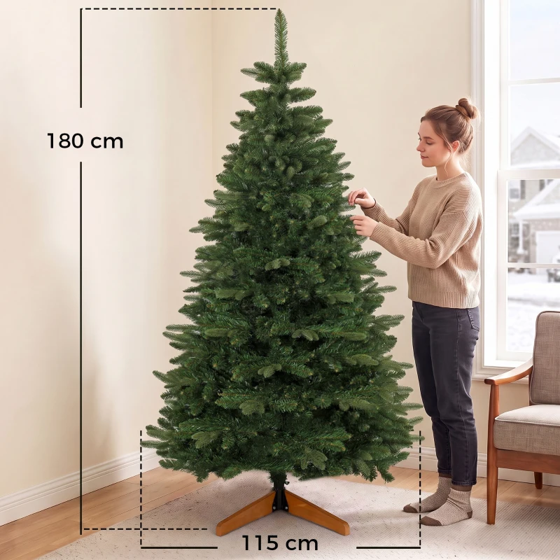 HOMCOM Árbol de Navidad Artificial Abeto Noble 961 Ramas 180cm Verde