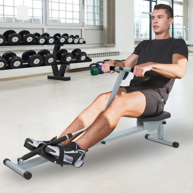 HOMCOM Máquina de Remo Resistencia Ajustable de 12 Niveles con Pantalla LCD para Fitness y Ejercicios de Musculación para Gimnasio en casa Equipo de Entrenamiento Interior