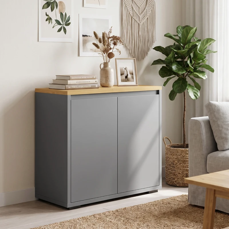 HOMCOM Kitchen Sideboard, Storage Cabinet with Double Doors and Adjustable Shelf for Living Room, Entryway, Grey