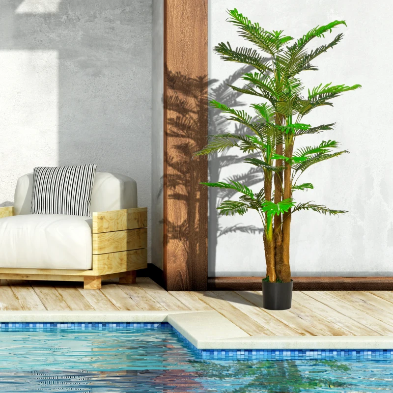 Outsunny Palmier Artificiel H.1,85 m Arbre Artificiel Tronc Branches Lichen Feuilles Grand réalisme Pot Inclus