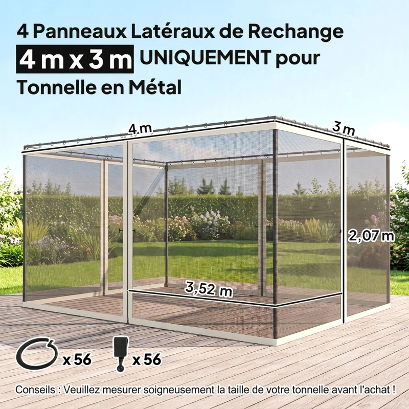 Outsunny Moustiquaires pour tonnelle barnum pavillon de jardin 3 x 4 m - lot de 4 moustiquaires zippées + crochets d'attaches - polyester nylon - noir et crème