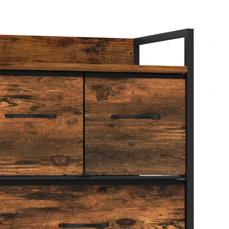 HOMCOM Rustic Chest of Four Fabric Drawers - Rustic Brown
