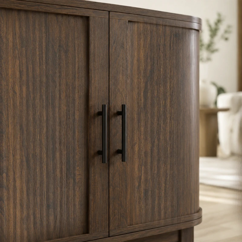 HOMCOM Sideboard Buffet Cabinet, Storage Cabinet with 2 Curved Doors, Adjustable Shelf and Legs for Dining Room, Dark Walnut