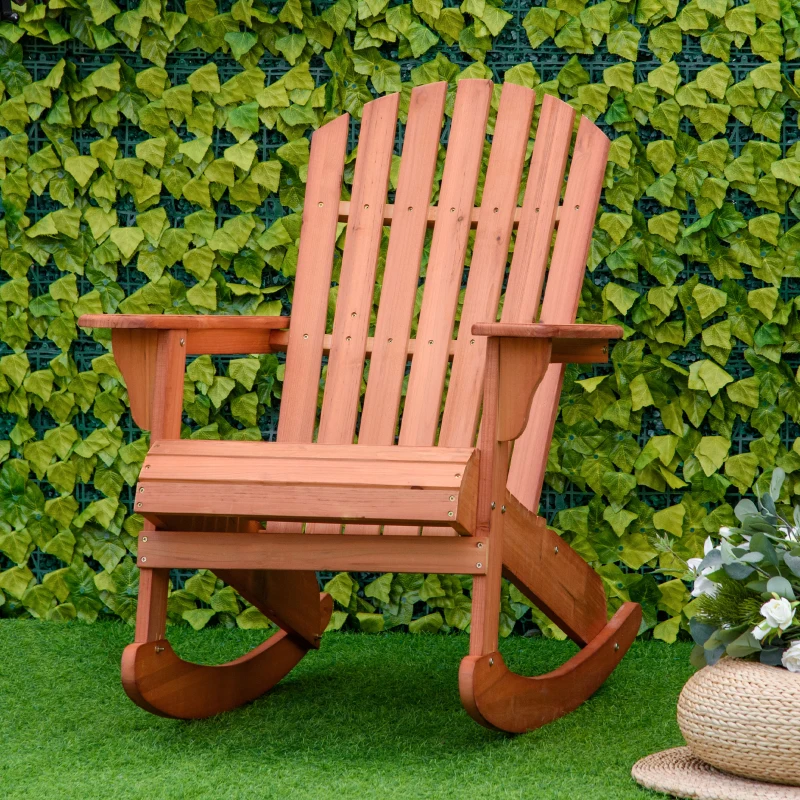 Outsunny Silla Adirondack de Madera Natural 77x94x97 cm para Jardín Terraza Exterior de Estilo Rústico Carga 130kg Color Teca