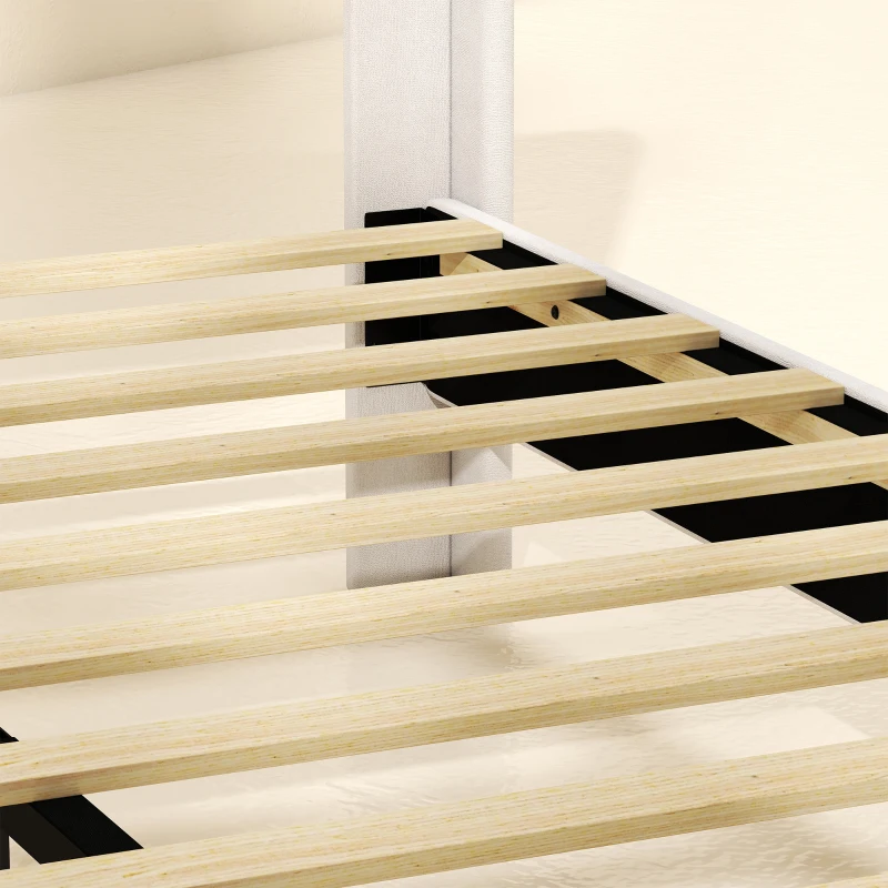 HOMCOM Bedframe 140 x 200 cm met verstelbaar hoofdbord, gestoffeerd bed met 12 latten, beige