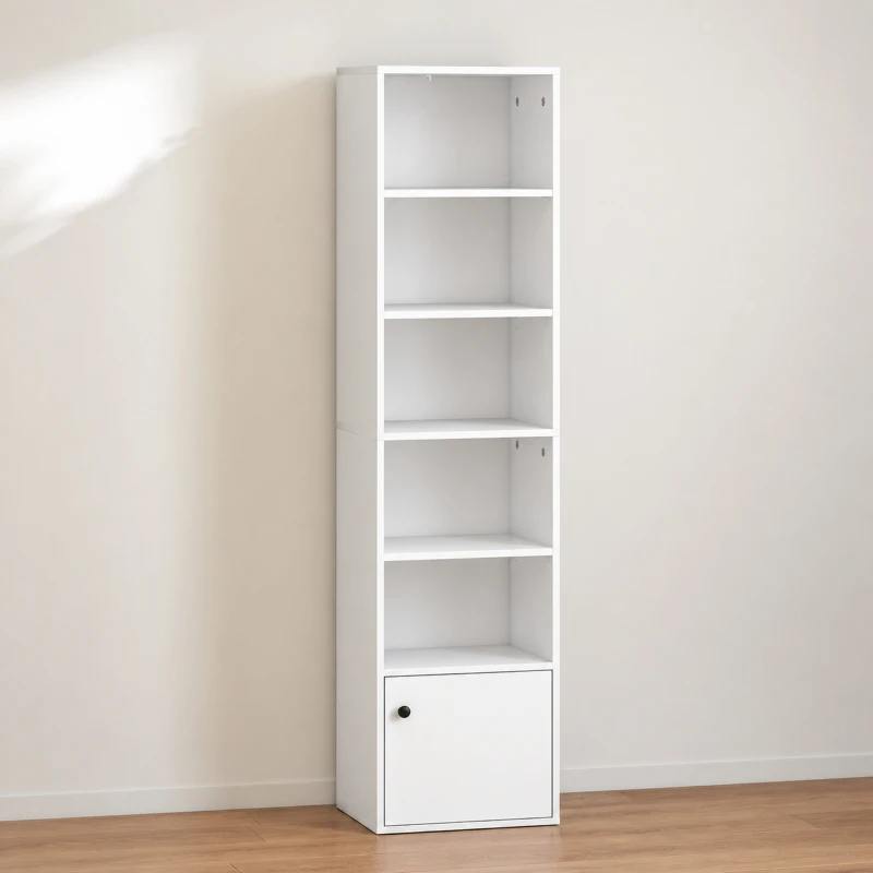 HOMCOM Bibliothèque meuble de rangement 6 niveaux avec 3 étagères réglables et placard, style moderne 40 x 30 x 156 cm blanc