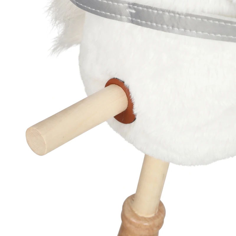 AIYAPLAY Hobby Horse with Wood Wheels, Stick Horse with Grip Handle, Hoofbeats Neighing, Gift for Imaginative Play, 95 cm, White