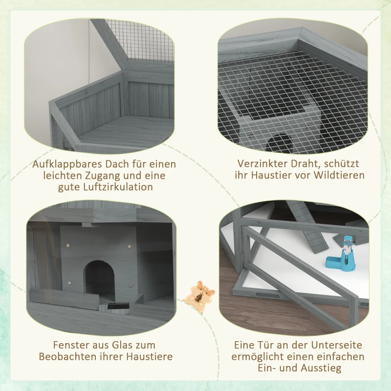 PawHut Hamsterkooi, 3 Niveaus, Uitschuifbare Tray, Hout/Metaal, 115x60x55 cm