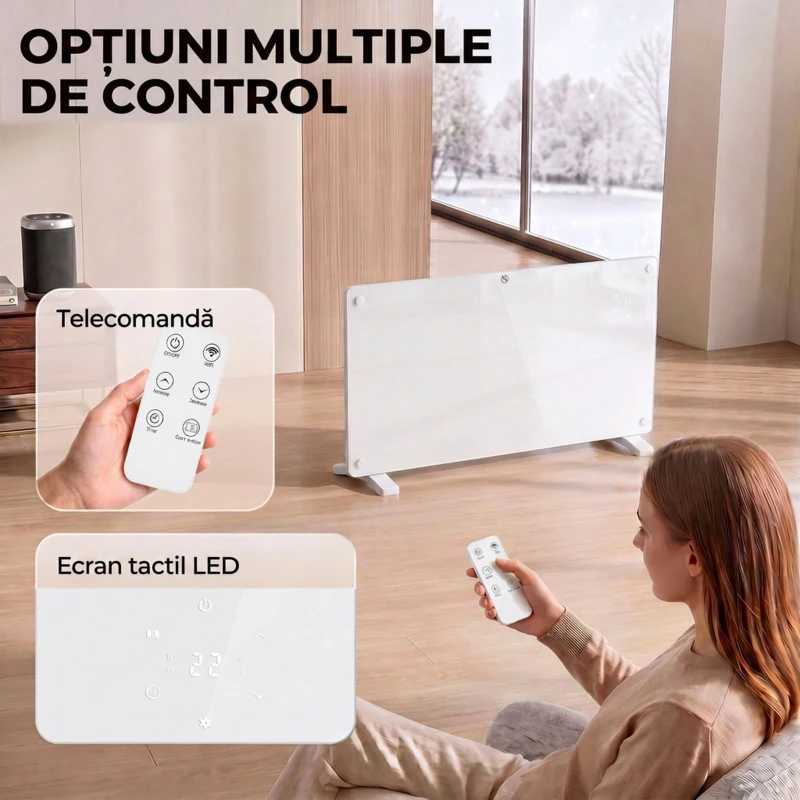 HOMCOM Convector Electric 2000W, Montare pe Perete sau Podea, Compatibil cu Alexa și Google Home, Alb