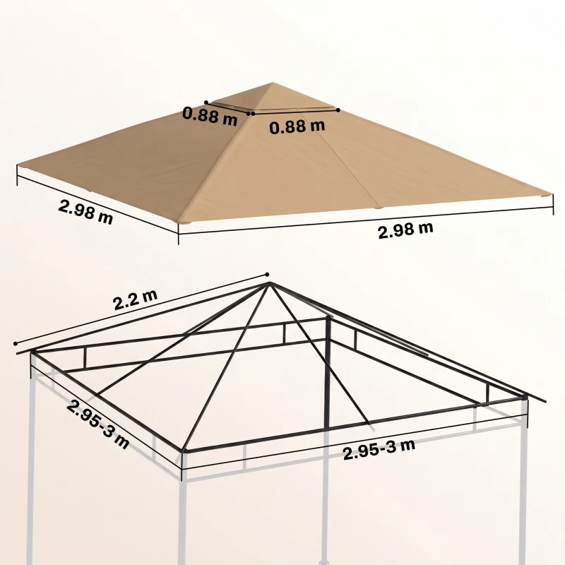 Outsunny Acoperiș de rezervă pentru pavilion 3x3m din poliester cu orificii de ventilație și găuri pentru drenaj, bej