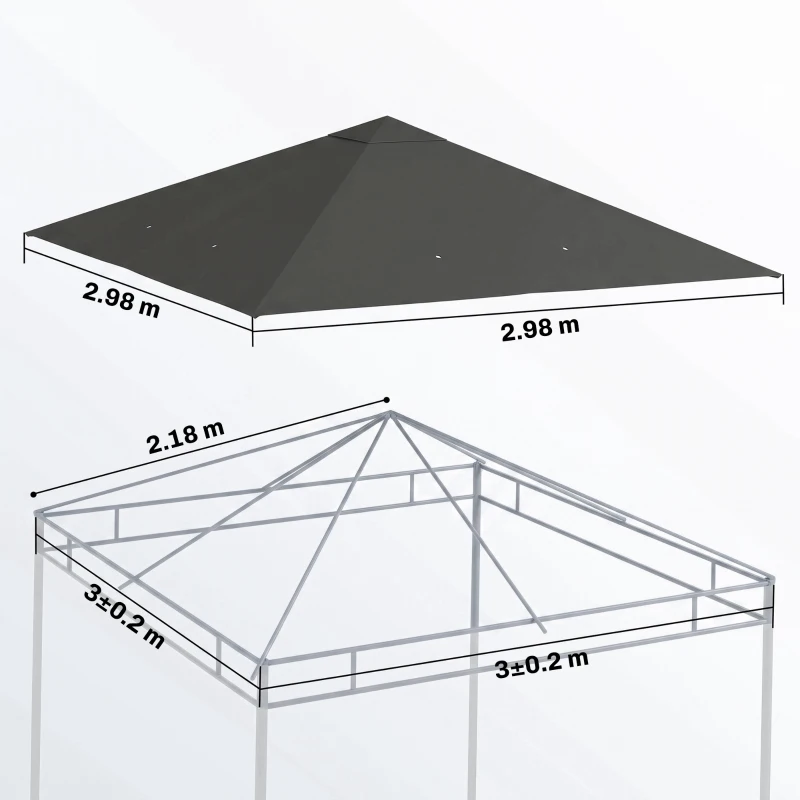 Outsunny 3 x 3(m) Gazebo Canopy Replacement Cover, Garden Gazebo Roof Replacement with Drain Holes, Water Resistant PVC Coating, 370g/㎡, UPF30+, TOP COVER ONLY, Grey
