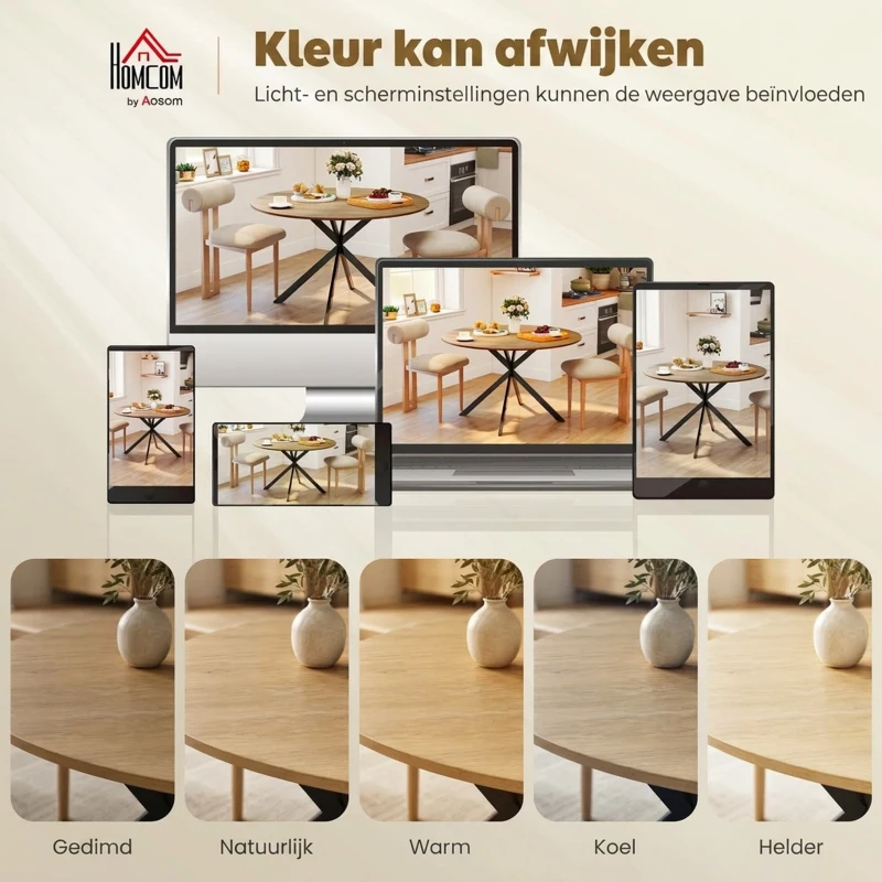 HOMCOM Ronde eettafel voor 4 personen, keukentafel in industriële stijl met stalen poten, voor eetkamer en keuken, eiken