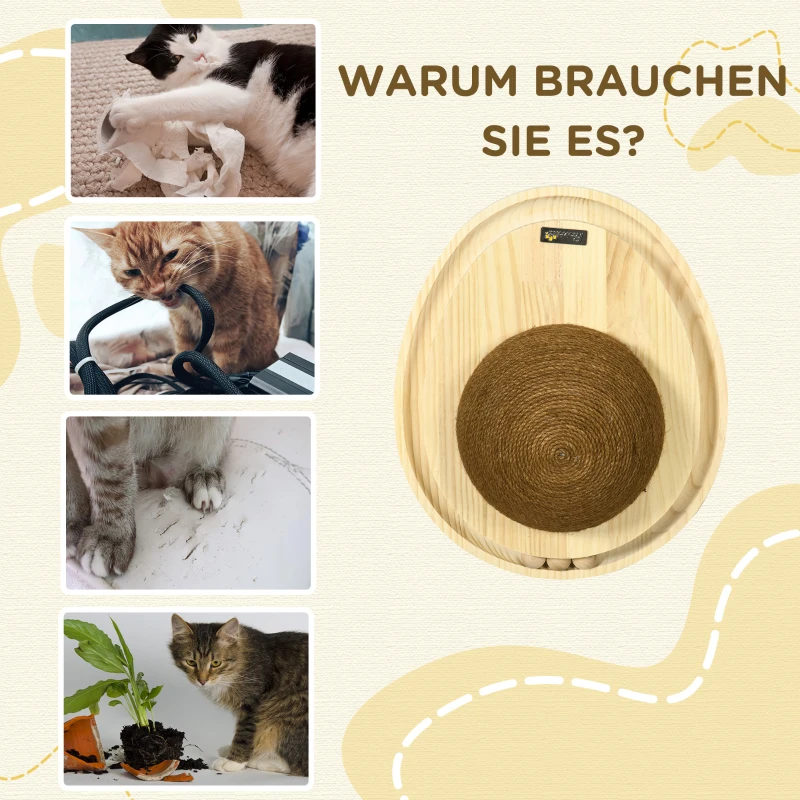 PawHut interactief kattenspeelgoed 2-in-1 design krabspeelgoed grenenhout