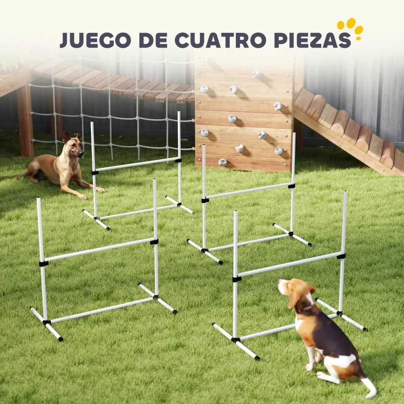 PawHut Set de Entrenamiento de Agilidad para Perros Mascotas 4 Piezas Obstáculos Vallas de Salto con Altura Ajustable y Bolsa de Transporte para Exteriores 99x65x94 cm Blanco
