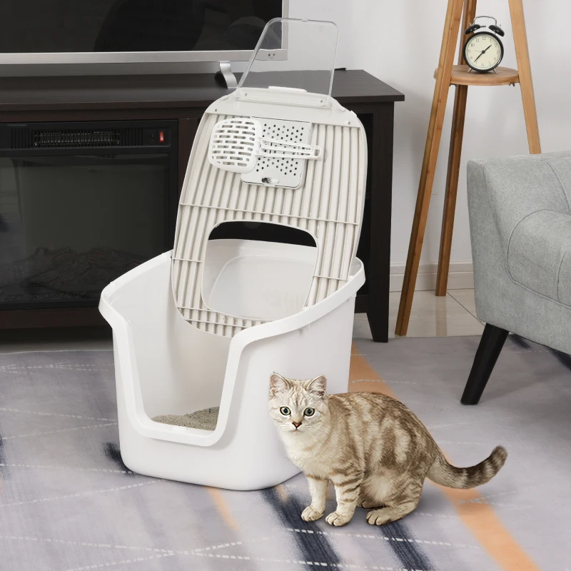 PawHut Katzentoilette mit 2 Türen, Katzenklo mit Bodenschale und Schaufel, Desodorierungsbox, PP ABS, 55,5 x 44,5 x 38,3 cm