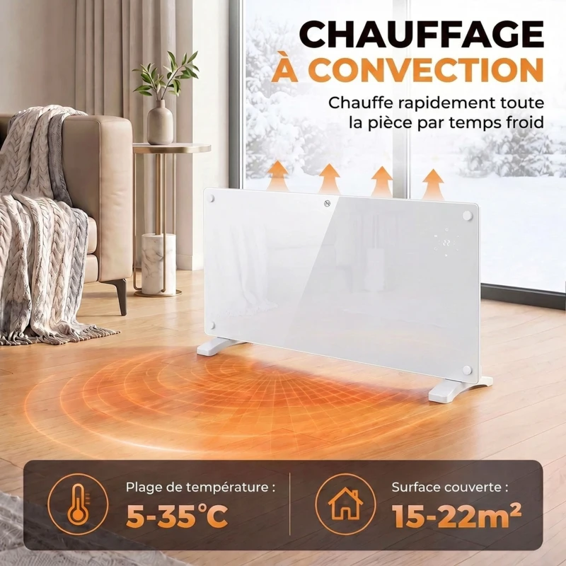 HOMCOM Radiateur Électrique Connecté WiFi 2000 W, Chauffage Convecteur Sur Pied ou Mural, Télécommande, Écran LED, 15-22m²