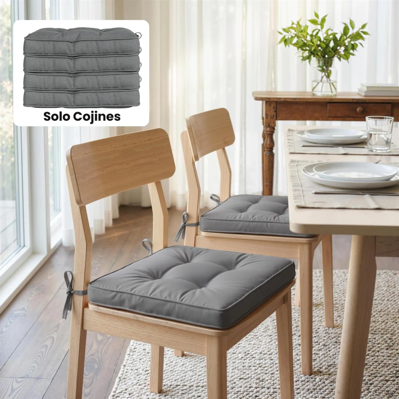 Outsunny Conjunto de Cojines para Sillas de Comedor y Jardín Impermeable con 2 Amarres de Fijación 42x42x5 cm Gris Oscuro