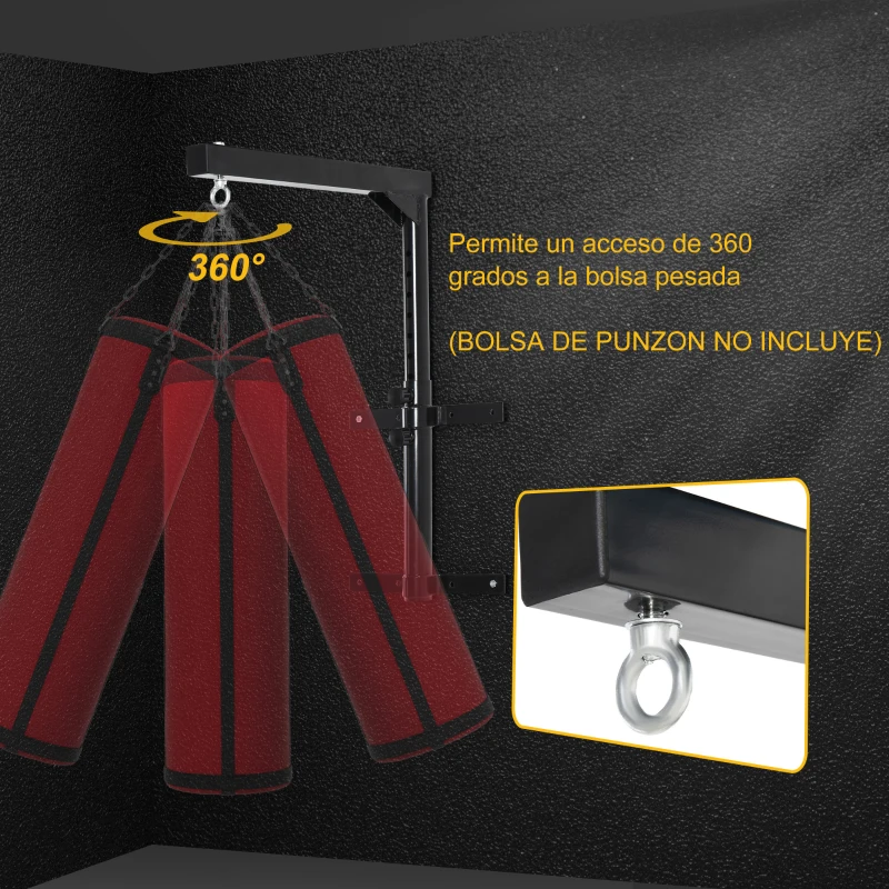 HOMCOM Soporte de Pared para Saco de Boxeo Altura Ajustable 60-88 cm Soporte de Pared para Saco de Boxeo con Gancho Bolsa Pesada MMA Tubo Robusto de Acero Carga Máx. 100 kg Negro