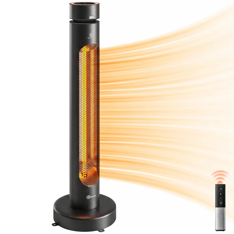 Outsunny Infrarot Heizstrahler 2000W Carbonfaser oszillierender Standheizstrahler mit Fernbedienung 8 Heizstufen Schutzhülle