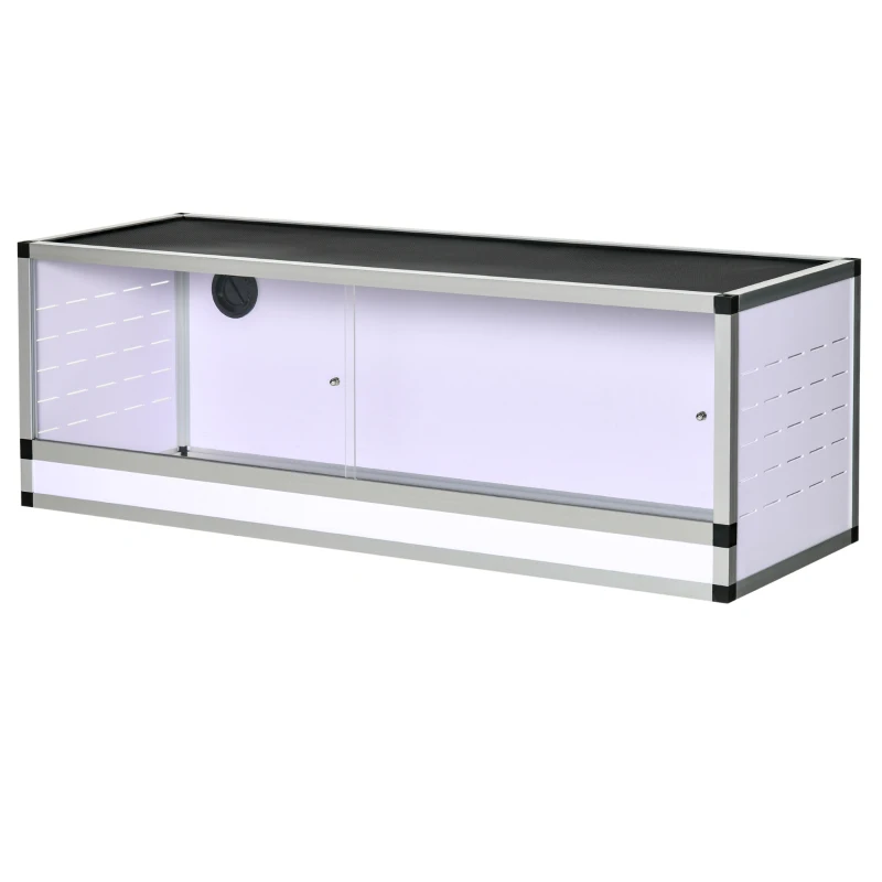 PawHut Aluminium Reptielenbox met Ventilatie - Wit+Zilver+Zwart - Ideaal voor Hagedissen, Slangen - 120 x 40 x 40 cm(m-10)