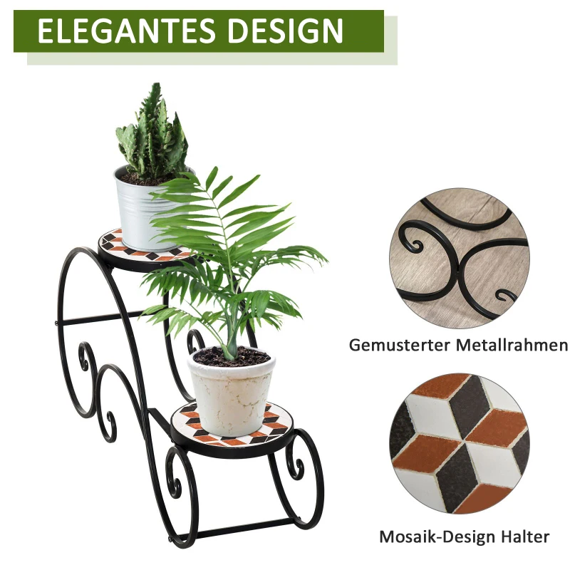 Outsunny Blumentreppe Pflanzenregal 2 Ablagen Pflanzenständer Retro-Design Deko Metall 75L x 22 x 37,5 cm