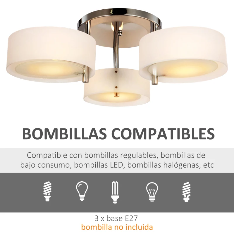 HOMCOM Lámpara de Techo Gota E27 Iluminación de Techo con Pantalla de Acrílico para Salón Dormitorio Comedor Cocina Blanco