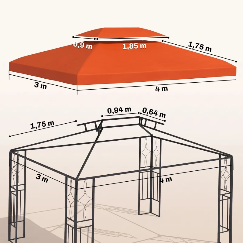Outsunny Ersatzdach für Gartenpavillons 3x4m Polyester Kaffee