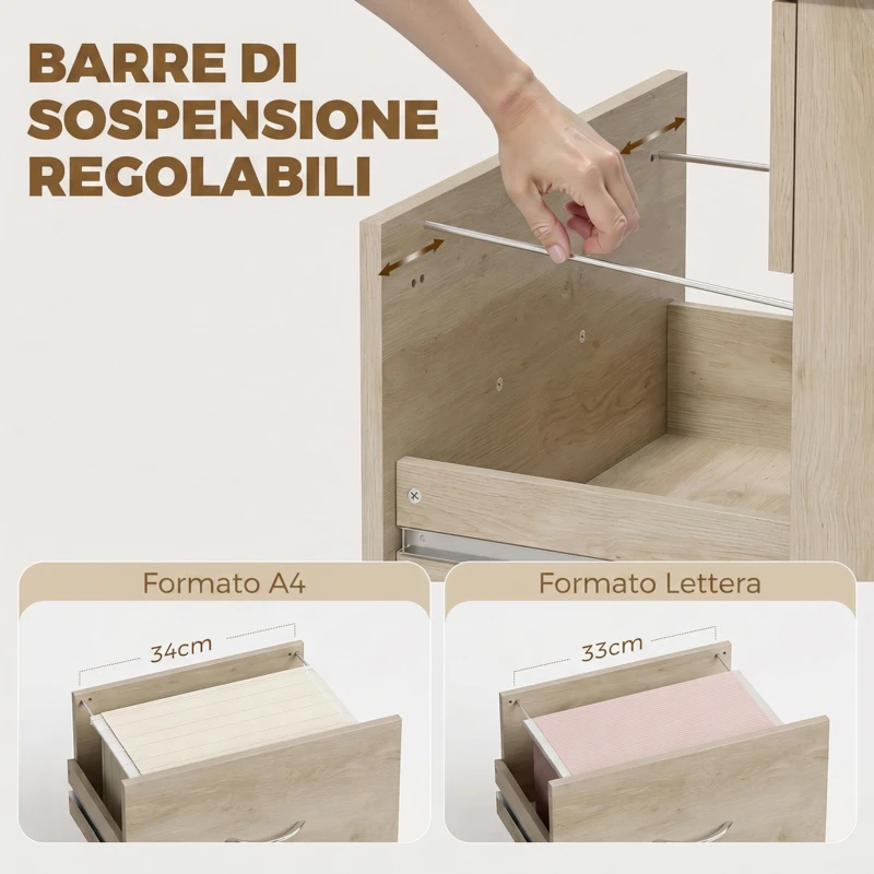 HOMCOM Scrivania da Ufficio Pieghevole con 3 Cassetti e 4 Ruote con Freno, Rovere