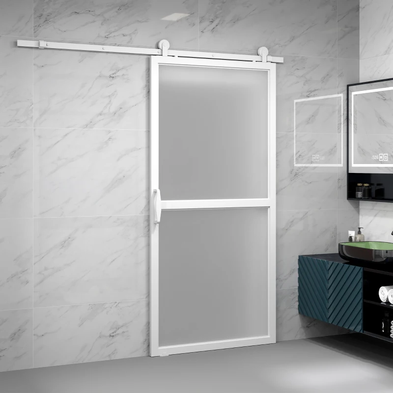 HOMCOM Herrajes para Puertas Correderas 200 cm Kit de Accesorios para Puerta Corredera con 2 Rieles y Guía Blanco