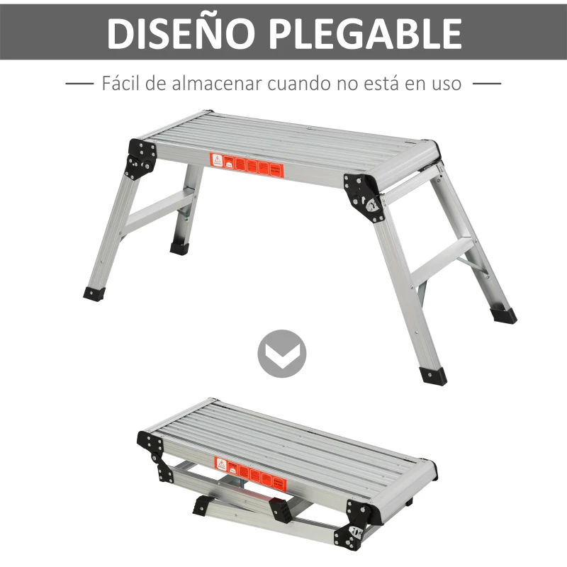 HOMCOM Banco Plegable Plataforma de Trabajo Escalera de Aluminio 150Kg Escalon Taburete