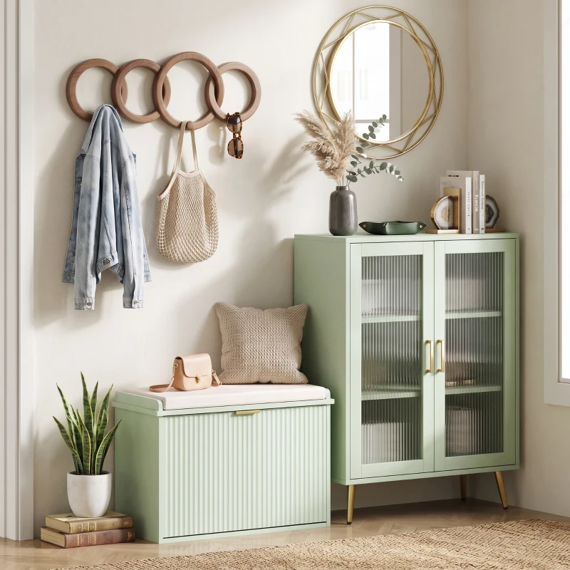 HOMCOM Banco zapatero con asiento acolchado y cajón abatible para pasillo, dormitorio, 62 x 26 x 47,5 cm, verde