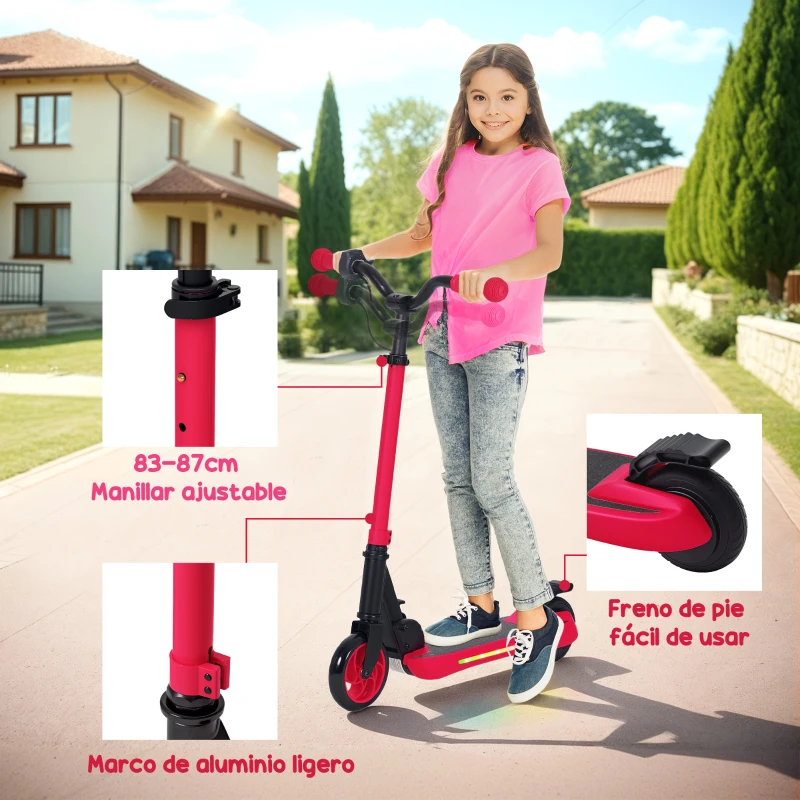 SPORTNOW Patinete Eléctrico Plegable de +6 Años Motor 120 W Autonomía 6 KM MAX 10 KM/H Ruedas de 5" - 5,5" Altura Ajustable Rojo