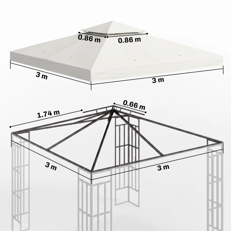 Outsunny 3 x 3 m Replacement Gazebo Canopy - Cream White