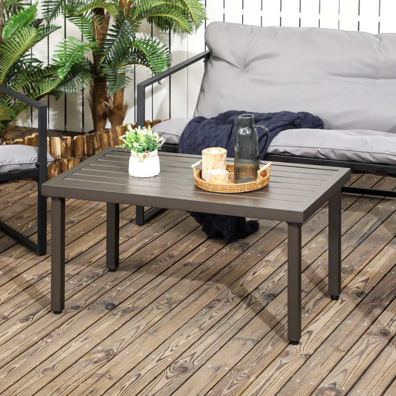 Outsunny Gartentisch, Beistelltisch, Stahlrahmen, braun, 91 x 51 x 46 cm