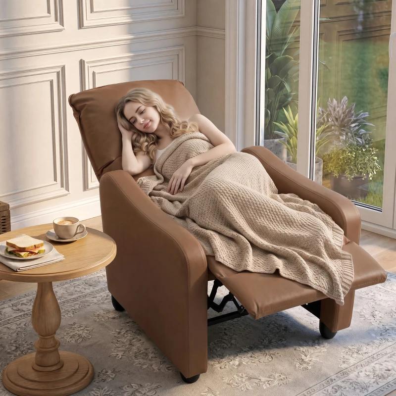 HOMCOM Manueller Relaxsessel 155° mit Fußstütze, in PU-Leder, für Wohnzimmer und Schlafzimmer, Dunkelbraun