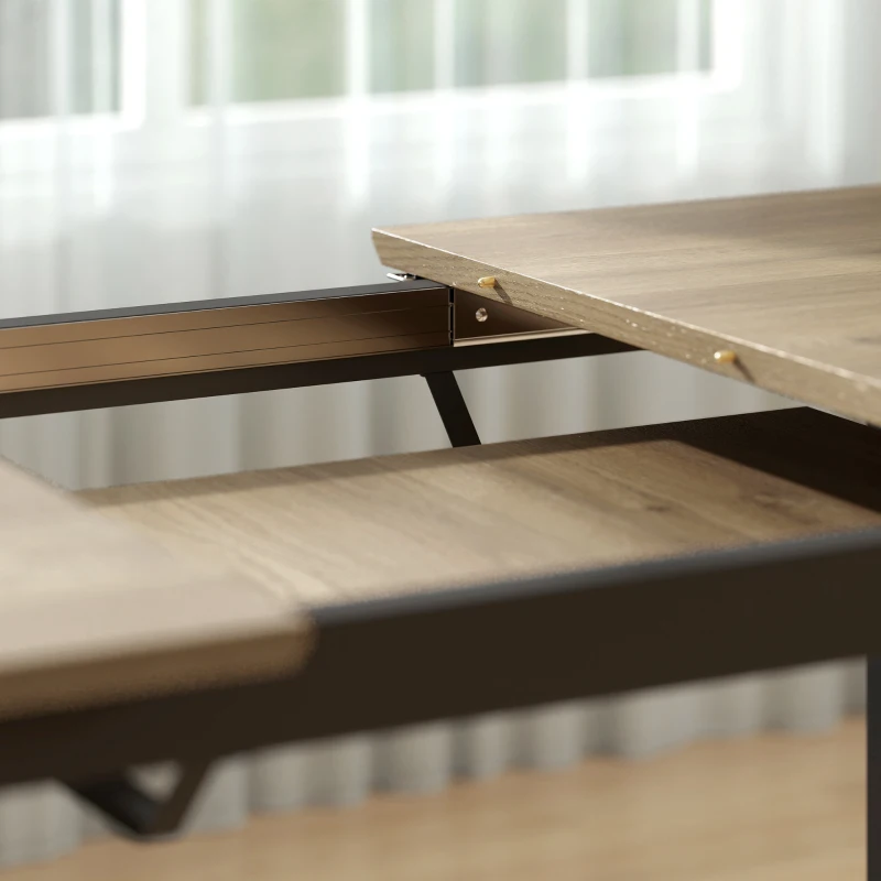 HOMCOM Uitschuifbare eettafel 140-180 cm voor 6-8 personen, rechthoekig in industriële stijl met stalen frame, bruin