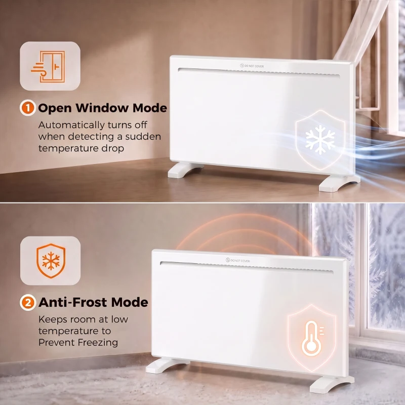 HOMCOM Smart Panel Heater Wall Mounted/Freestanding, Electric Heater with Weekly Timer, Open Window & Anti-Frost, 2000W, White