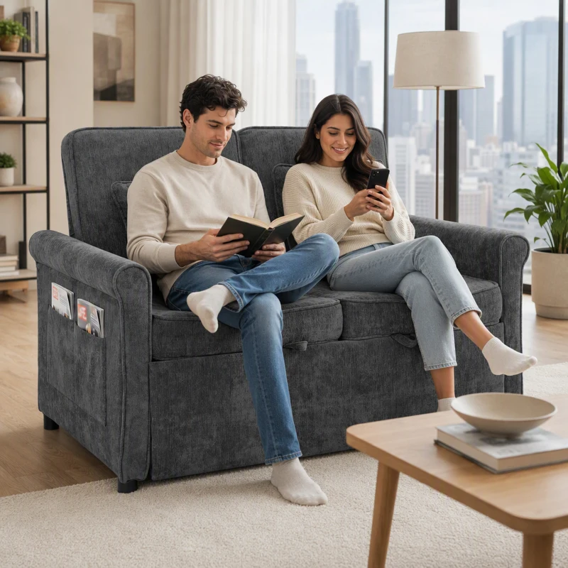 HOMCOM 2 Seater Sofa Bed 3-in-1 Convertible Chenille Pull Out Sleeper Sofa with 5-Position Adjustable Backrest, Grey